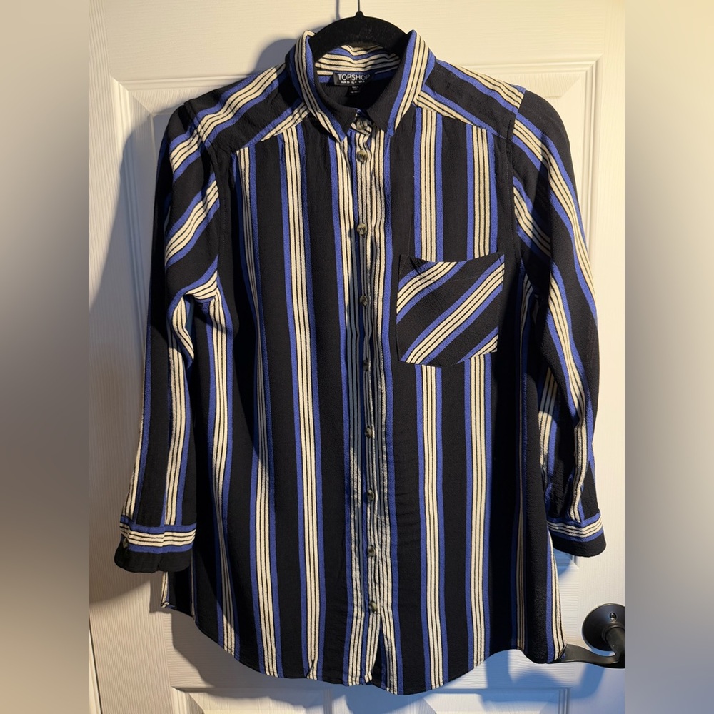 Top Shop Striped Navy Blouse Size 4
